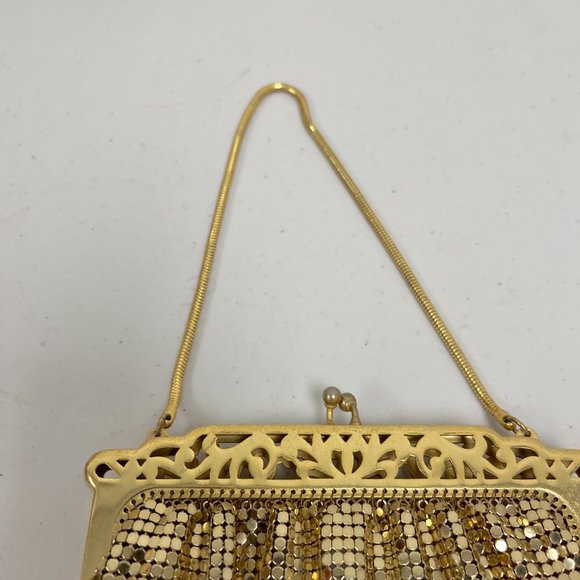 Whiting and Davis Vintage 60s gold mesh evening bag purse chain strap lined - Picture 4 of 12